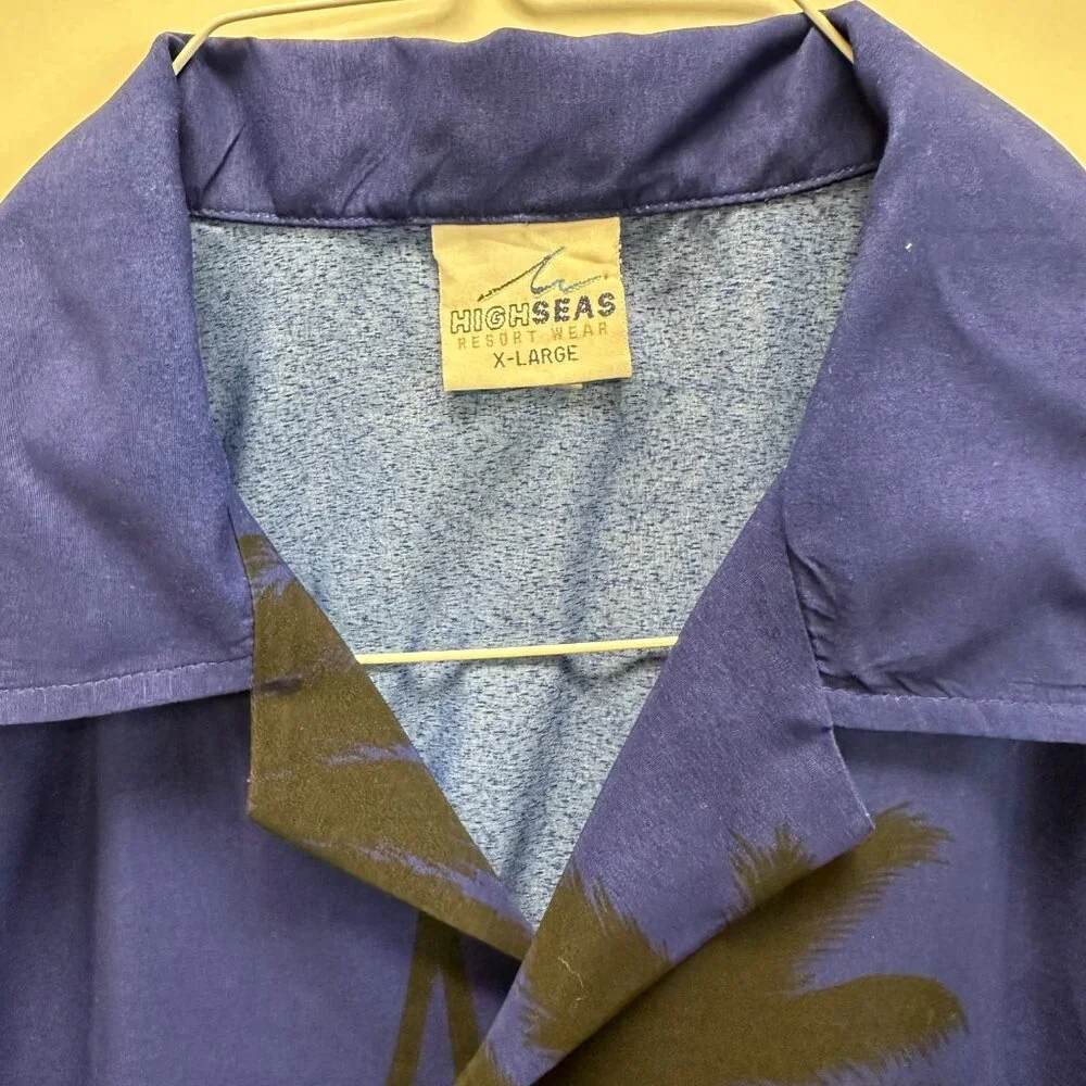 High Seas Resort Wear Palm Tree Sunset Shirt Blue Pink Bahamas XL Vintage 80s - Picture 3 of 7
